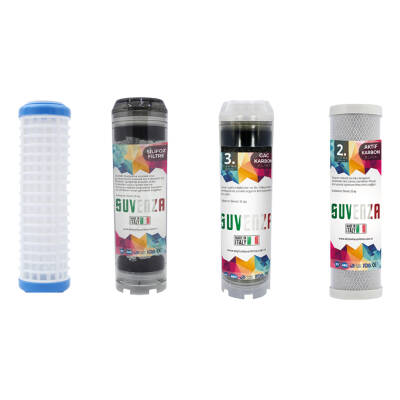 Atlas Daire Bina Sayaç Girişi 4 Aşama Su Arıtma Sistemi Yıkanabilir - Gac - Silifoz - Blok Karbon Yedek Filtre Seti - 2