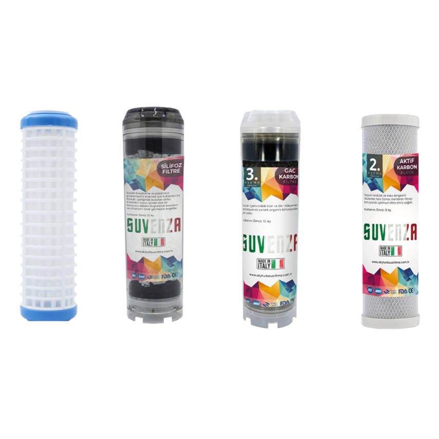 Atlas Daire Bina Sayaç Girişi 4 Aşama Su Arıtma Sistemi Yıkanabilir - Gac - Silifoz - Blok Karbon Yedek Filtre Seti - 2