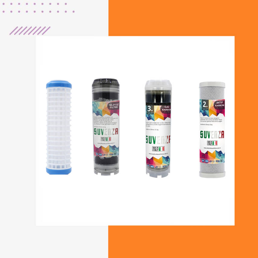 Atlas Daire Bina Sayaç Girişi 4 Aşama Su Arıtma Sistemi Yıkanabilir - Gac - Silifoz - Blok Karbon Yedek Filtre Seti - 1