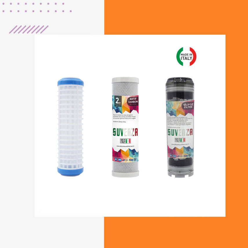 Atlas Üçlü Su Filtresi Daire Ve Bina Girişi İçin Üçlü Set Arıtma Sistemi Yedek Filtre Seti - 1